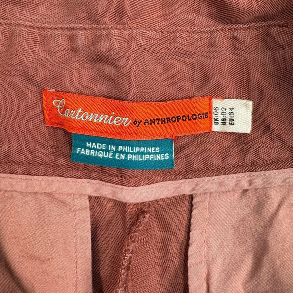 Cartonnier Anthropologie Roll Cuff Crop Trousers Womens Sz 2 High Rise Tie Waist - Picture 5 of 14